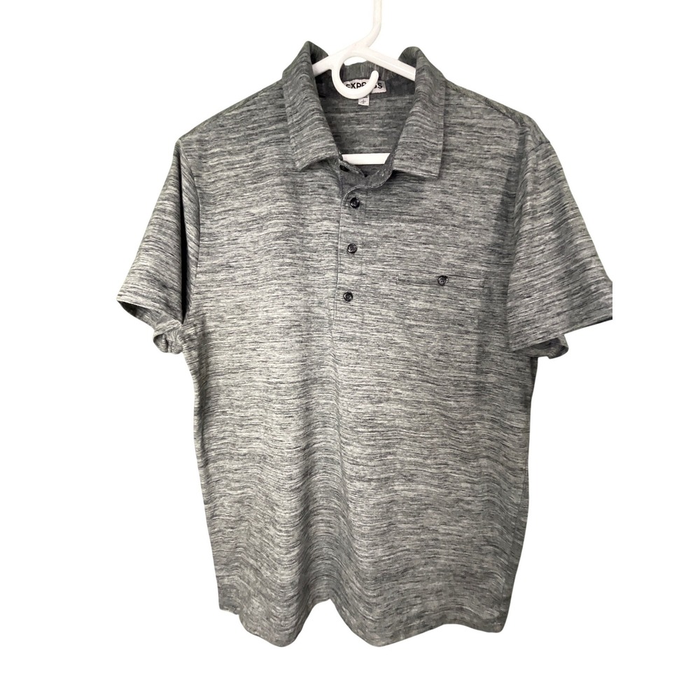 Express Stretch Mens Large Grey Space‎ Dye Heathered Polo Shirt Short Sleeve L